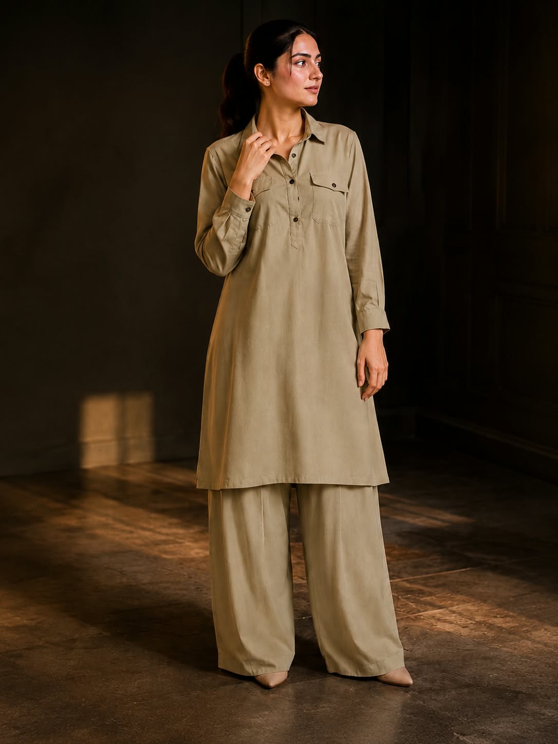 Olive Haze soft lilac two piece women’s outfit with button-down shirt and relaxed trousers
Shop Olive Haze, a soft lilac two-piece women’s outfit featuring an elegant button-down shirt and relaxed trousers. Comfortable, minimal and effortlessly stylish