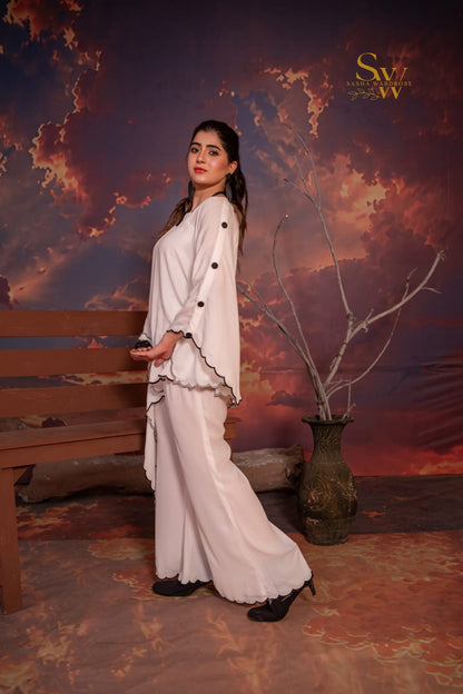 Women’s luxury georgette 2-piece suit with detailed cutwork embroidered shirt and matching bootcut pants